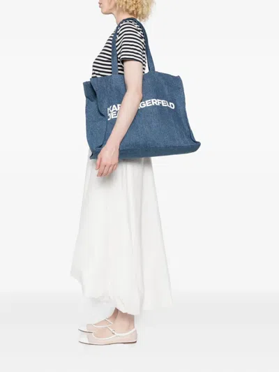 Karl Lagerfeld Logo-print Denim Tote Bag In Blue