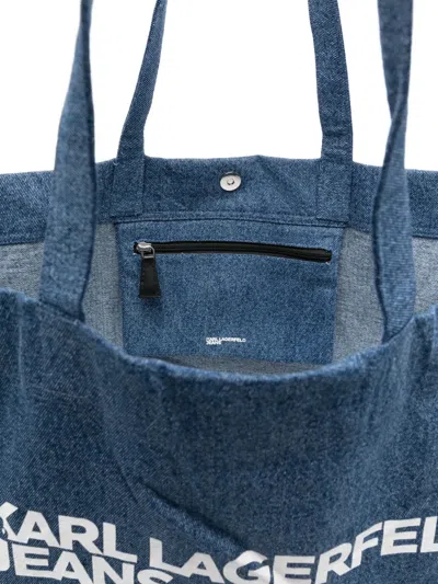 Karl Lagerfeld Logo-print Denim Tote Bag In Blue