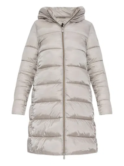 Save The Duck Logo-patch Padded Coat In Gray