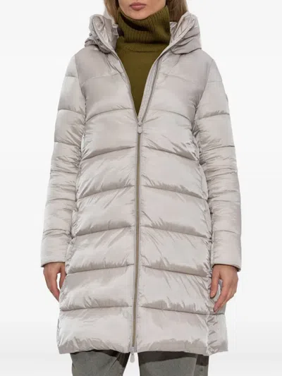Save The Duck Logo-patch Padded Coat In Gray