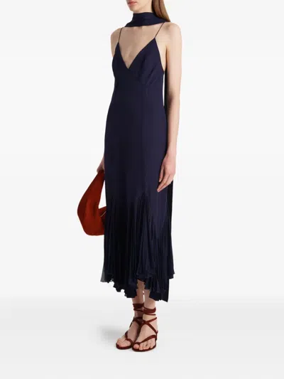 Khaite Candita Scarf-detail Silk Midi Dress In Blue