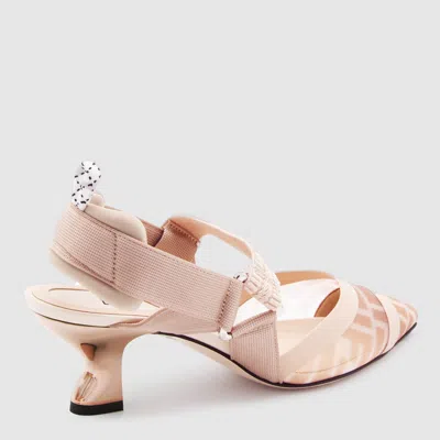Fendi Black Leather And Mesh Slingbacks With Medium Heel In Pink