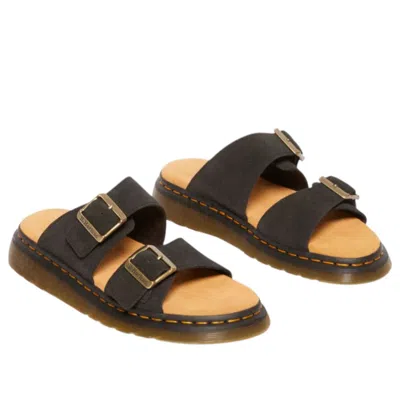 Dr. Martens Black Leather Flat Sandals In Multi