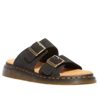Dr. Martens Black Leather Flat Sandals In Multi