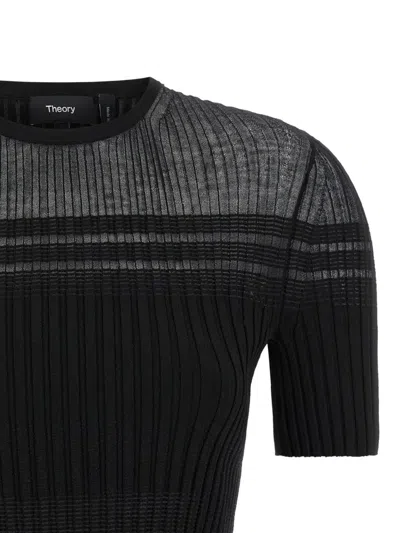 Theory Textured Ribbed T-shirt With Stretch Blend In Black