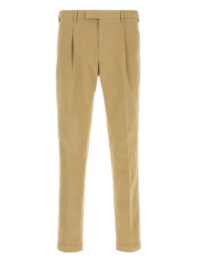 Pt Torino Beige Stretch Cotton Pant In Neutral
