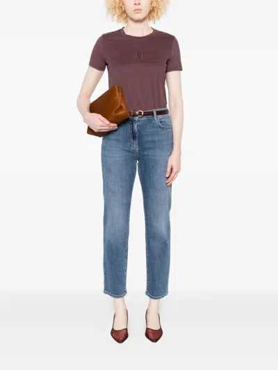 Elisabetta Franchi Crew Neck T-shirt With Print In Burgundy