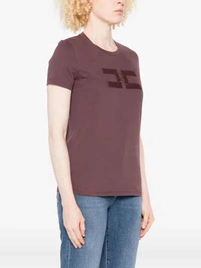 Elisabetta Franchi Crew Neck T-shirt With Print In Burgundy