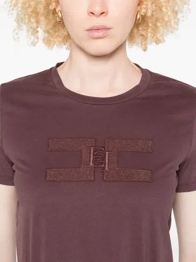 Elisabetta Franchi Crew Neck T-shirt With Print In Burgundy