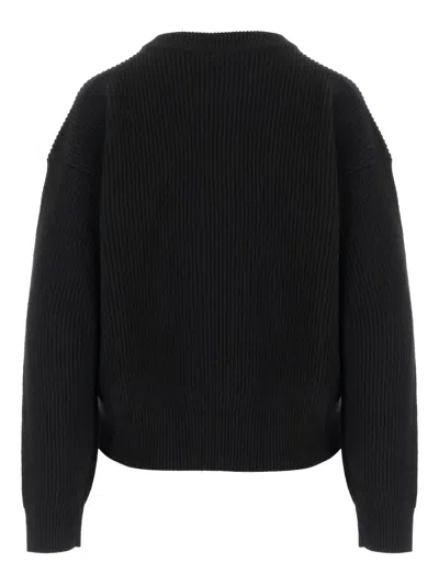 Versace Studs Logo Embroidery Wool Knit Sweater Black In Black