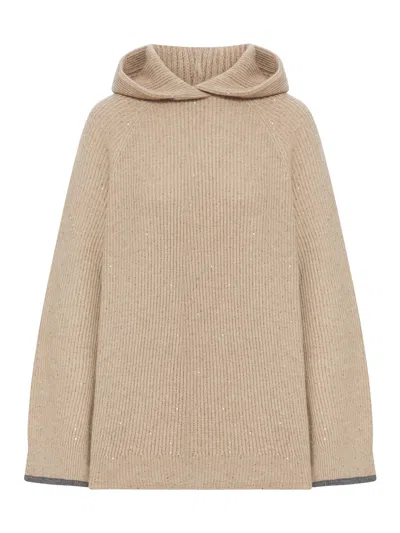 Brunello Cucinelli Cashmere Sweater With Hood In Brown