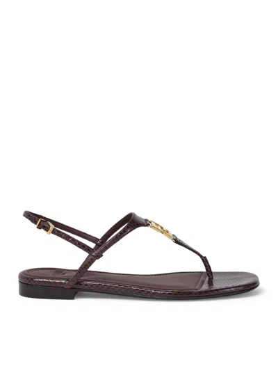 Fendi Ff Snakeskin-embossed Leather Slingback Thong Sandals In Black