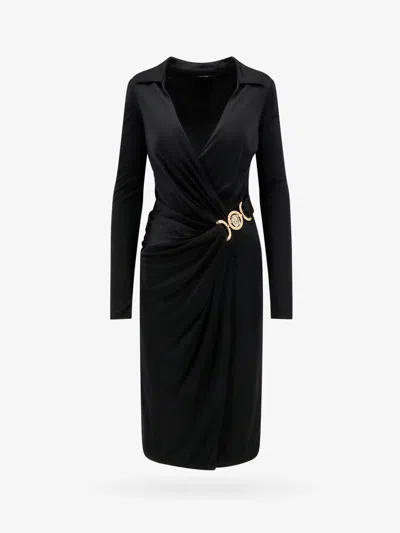 Versace Black Medusa Plaque Midi Dress In Black