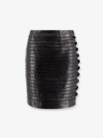 Versace Leather Pleated Mini Skirt In Black