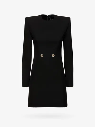 Versace Wool Grain De Poudre Mini Dress In Black