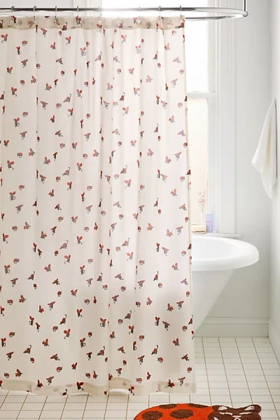 Urban Outfitters Ladybug Cat Patterned Shower Curtain In Red At  In White