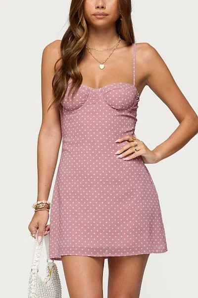 Edikted Polka Dot Cupped Chiffon Mini Dress In Pink