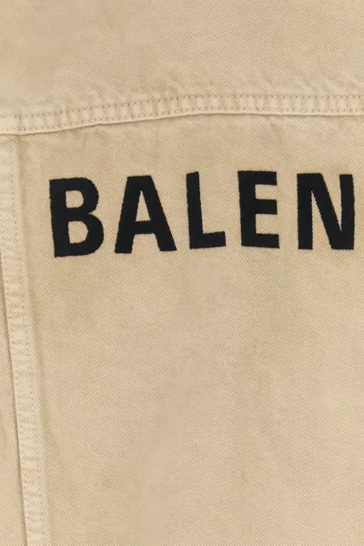 Balenciaga Beige Denim Jacket With Contrast Logo Embroidery In Neutral