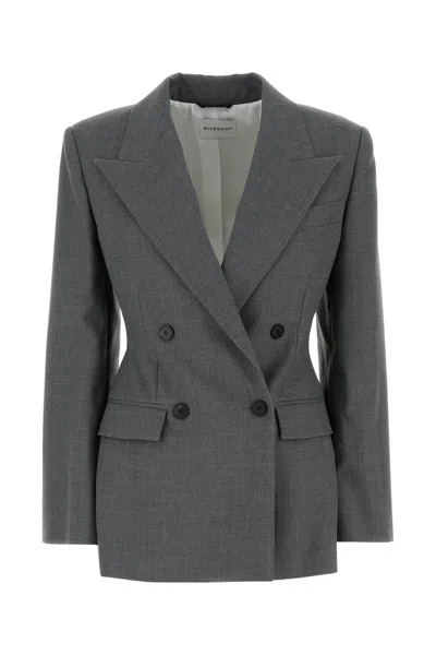 Givenchy Womens Double-breasted Peak-lapel Wool Blazer Medium Grey In Gray
