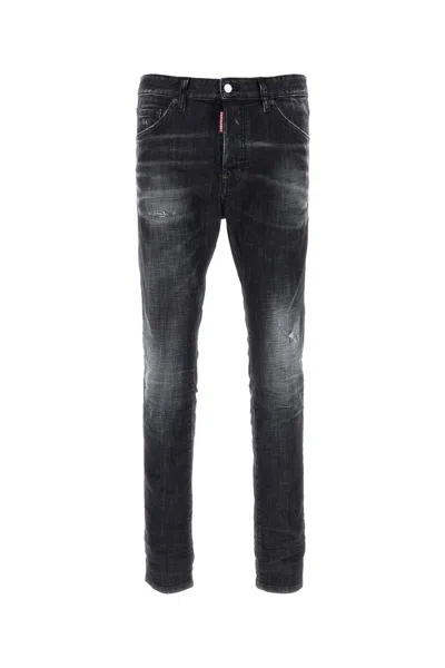 Dsquared2 Cool Gut Black Jeans With Belt Loops And Faded Effect In Denim Man In Black