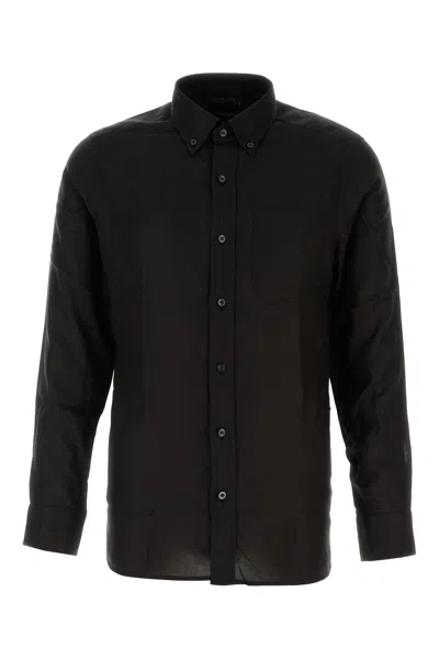Tom Ford Light Fluid Fine Gabardine Slim Fit Shirt Hso001fmt058 Lb999 In Black