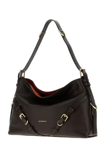 Givenchy Medium Voyou Calfskin Shoulder Bag With Buckle Fastening In Brown