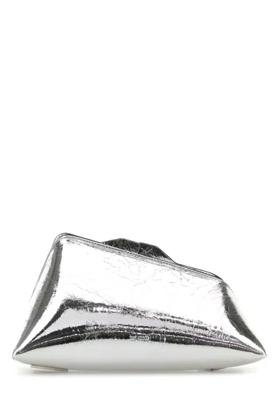 Attico 8.30 Pm Oversized Leather Clutch In Silver