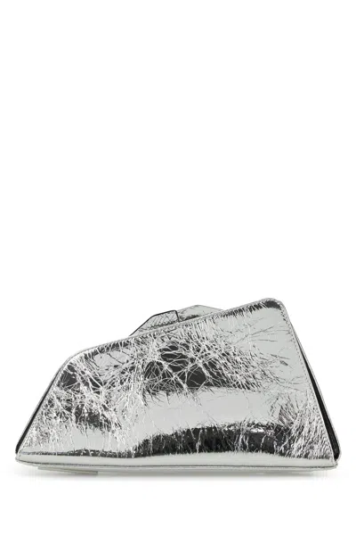 Attico 8.30 Pm Oversized Leather Clutch In Silver