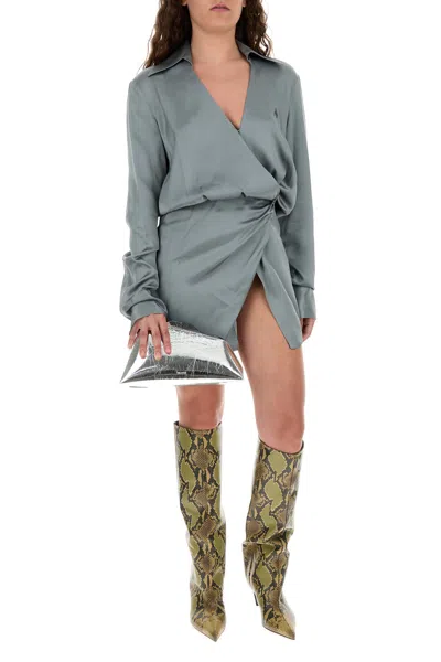 Attico 8.30 Pm Oversized Leather Clutch In Silver