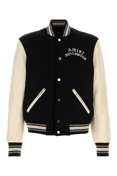 Amiri Wool Blend Bomber Jacket With Contrast Sleeves In Black