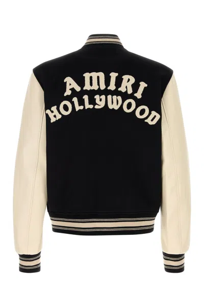 Amiri Wool Blend Bomber Jacket With Contrast Sleeves In Black