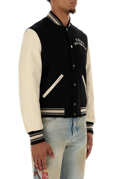 Amiri Wool Blend Bomber Jacket With Contrast Sleeves In Black