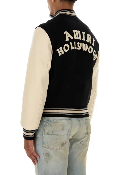 Amiri Wool Blend Bomber Jacket With Contrast Sleeves In Black
