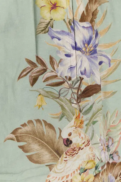 Zimmermann Relaxed Floral Print Wide Pants With Drawstring Waist In Green