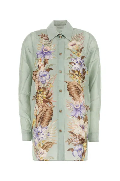 Zimmermann Floral Silk Shirt Featuring Buttoned Cuffs In Green