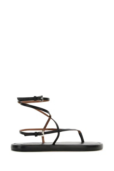 Paris Texas Flat Strappy Design Leather Sandals In Black