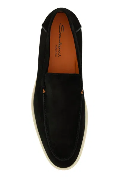 Santoni Mocassini Botanist In Pelle Scamosciata Blu Navy  Uomo