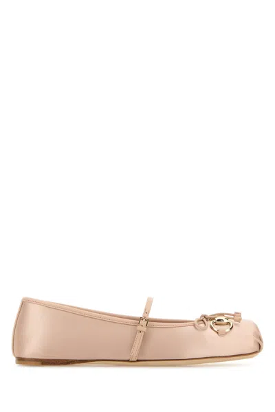 Gucci Satin Ballet Flats Horsebit Detail In Pink