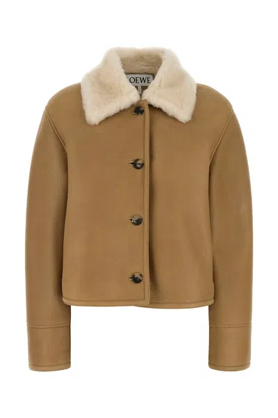 Loewe Camel-coloured Shearling Jacket Women In Brown