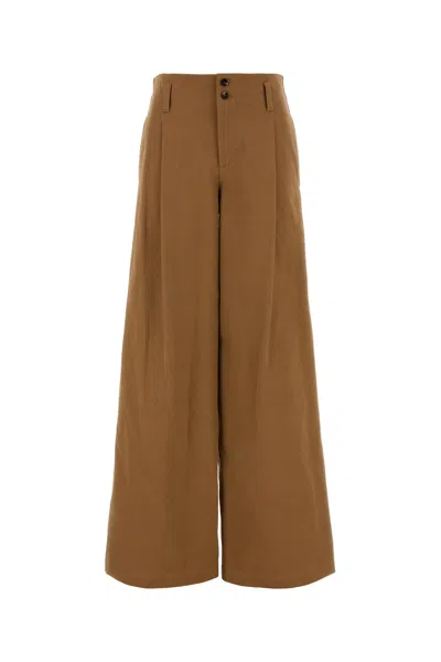 Chloé Pleated Garment-dyed Cotton-canvas Straight-leg Pants In Brown