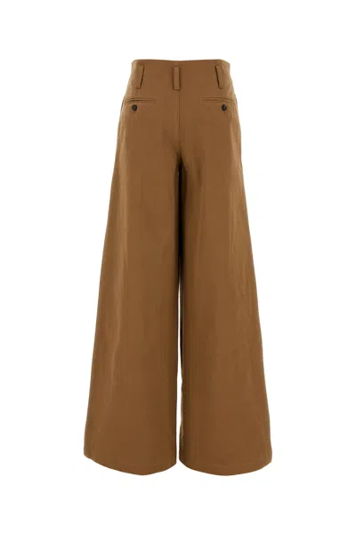 Chloé Pleated Garment-dyed Cotton-canvas Straight-leg Pants In Brown