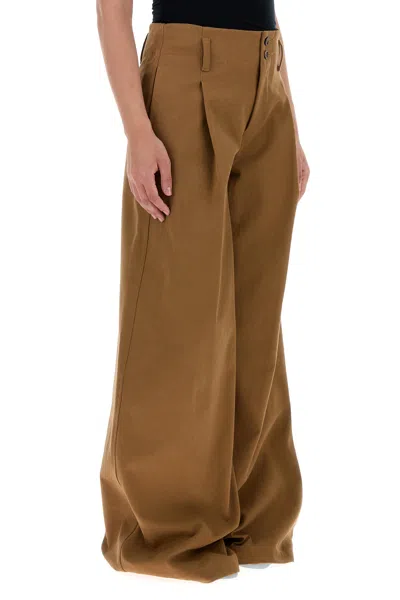 Chloé Pleated Garment-dyed Cotton-canvas Straight-leg Pants In Brown
