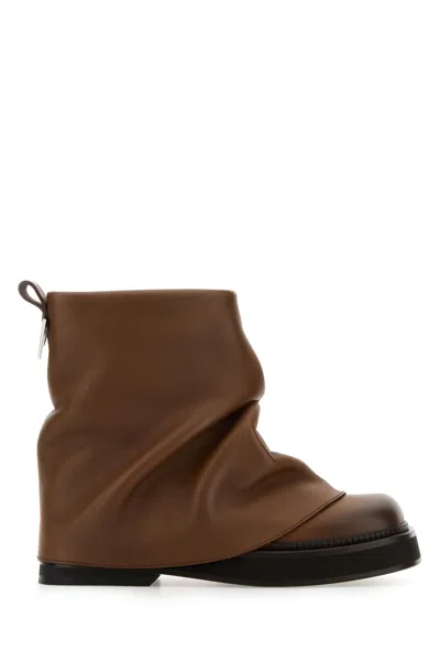 Attico Caramel Leather Mini Robin Ankle Boots In Brown