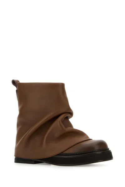Attico Caramel Leather Mini Robin Ankle Boots In Brown