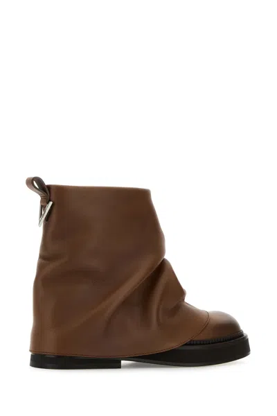Attico Caramel Leather Mini Robin Ankle Boots In Brown