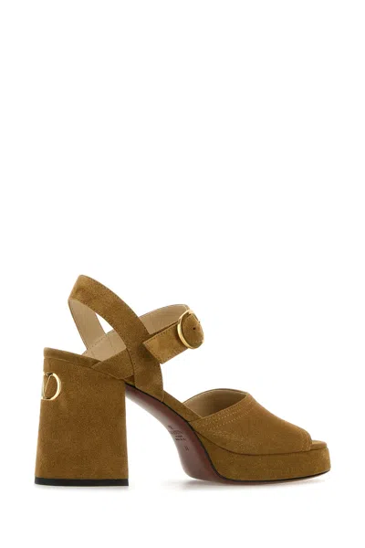 Valentino Garavani Mustard Suede Vlogo Signature Sandals In Animal Print