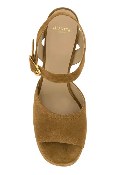 Valentino Garavani Mustard Suede Vlogo Signature Sandals In Animal Print
