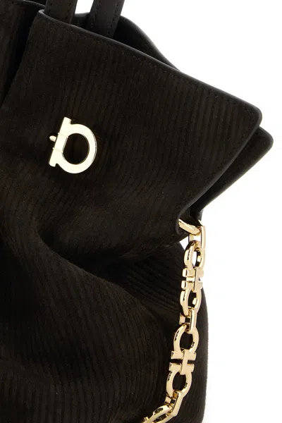 Ferragamo Suede Pleated Shoulder Bag With Metal Hardware