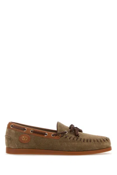 Valentino Garavani Palm Avenue Crust Leather Boat Shoes In Brown