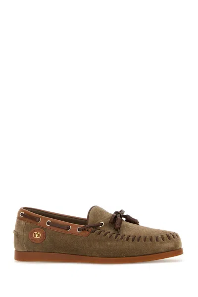 Valentino Garavani Palm Avenue Crust Leather Boat Shoes In Brown